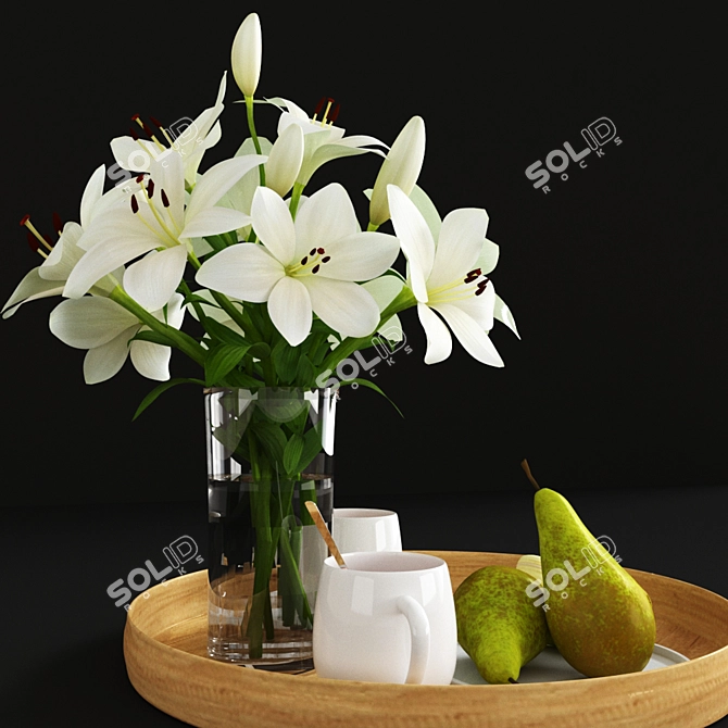 Morning Bliss: Breakfast Tray, Coffee & Macaroons 3D model image 2