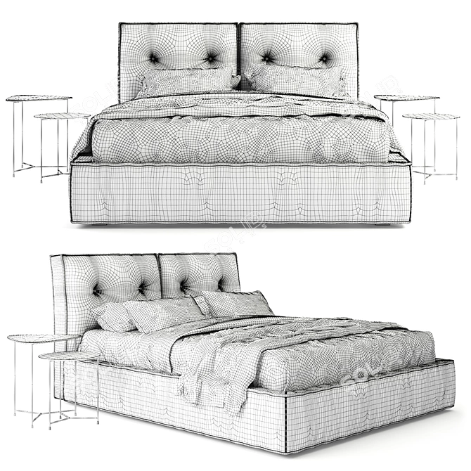 Elegant Donatello Bed with Air Bedside Tables 3D model image 11