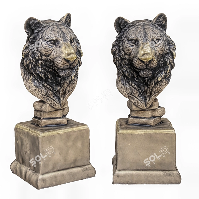 Regal Lion Head Sculpture 3D model image 1
