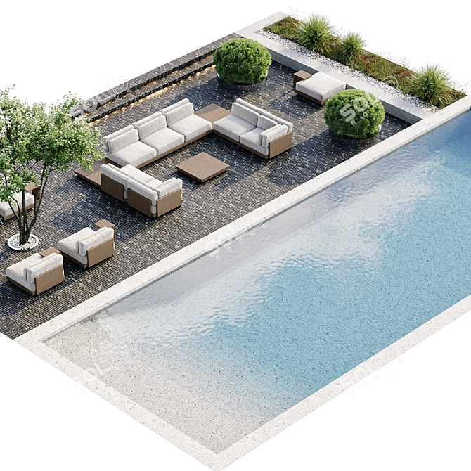 Luxury In-Ground Swimming Pool Set 3D model image 1