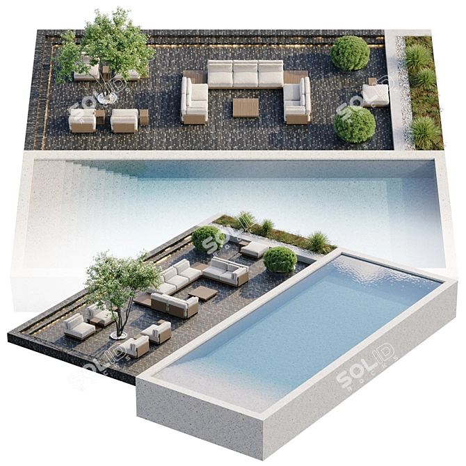 Luxury In-Ground Swimming Pool Set 3D model image 2