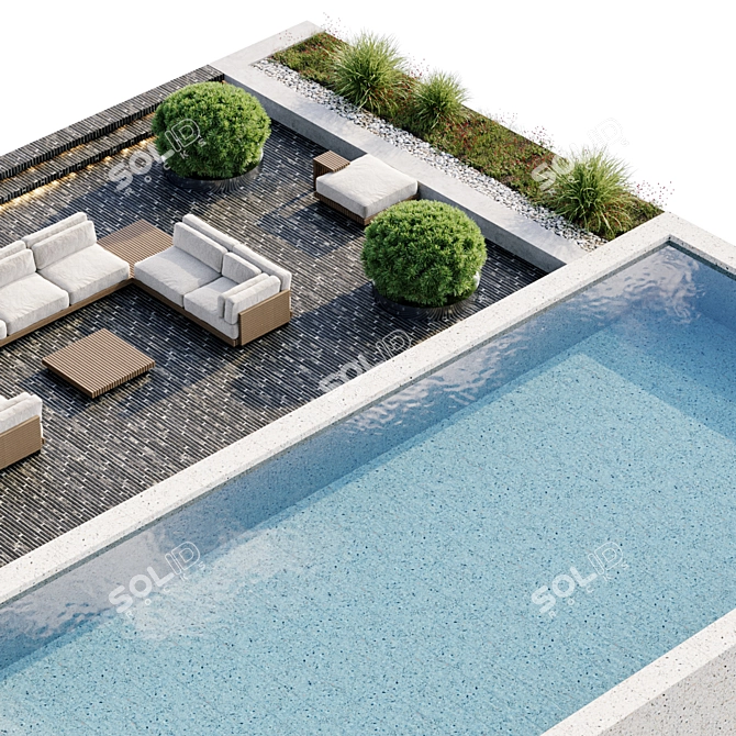 Luxury In-Ground Swimming Pool Set 3D model image 3