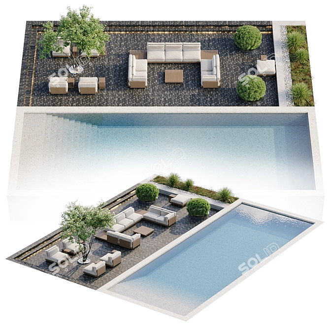 Luxury In-Ground Swimming Pool Set 3D model image 7