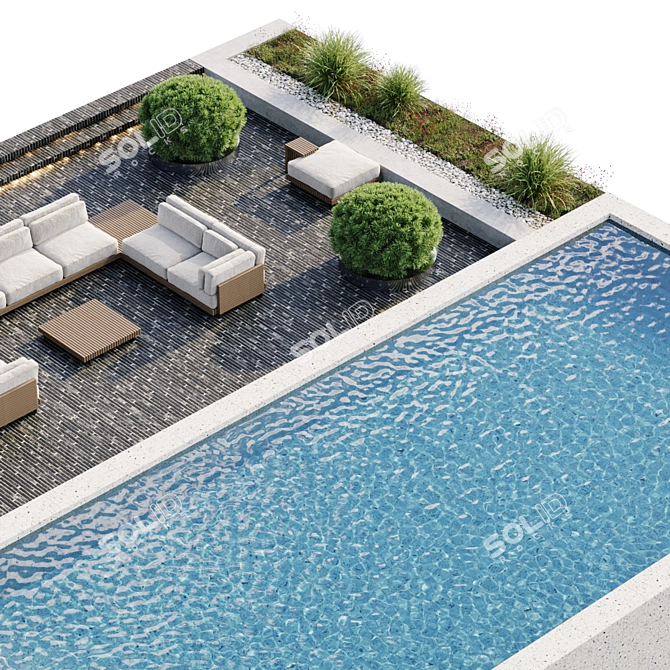 Luxury In-Ground Swimming Pool Set 3D model image 8