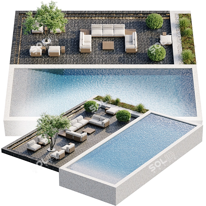Luxury In-Ground Swimming Pool Set 3D model image 9
