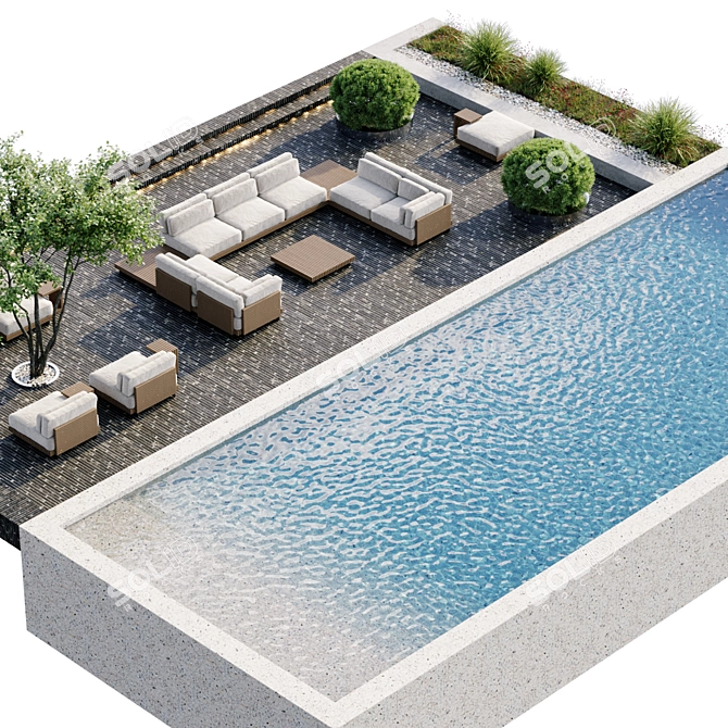 Luxury In-Ground Swimming Pool Set 3D model image 11
