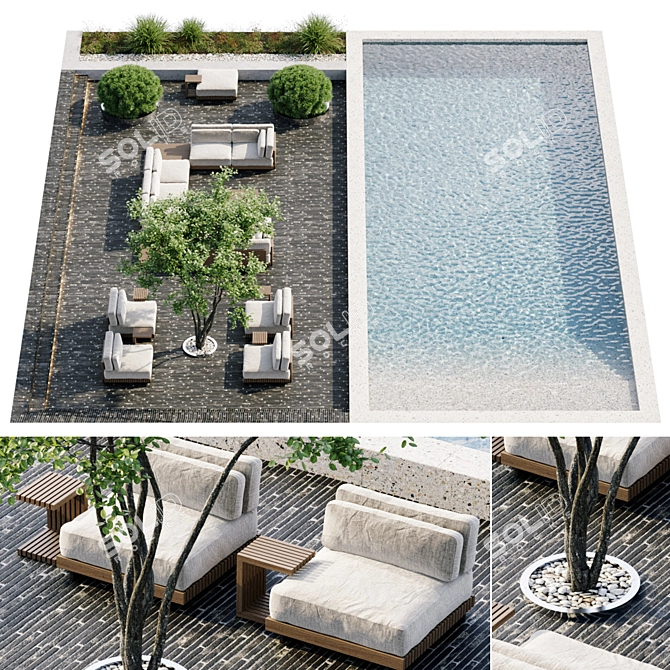 Luxury In-Ground Swimming Pool Set 3D model image 12