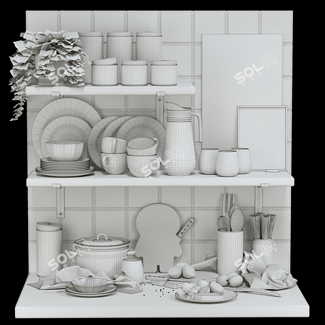 Kitchen Essentials Set: Cutting Board, Dinnerware, Pitcher, Glasses, Planter 3D model image 2