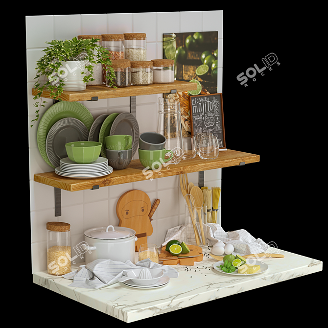 Kitchen Essentials Set: Cutting Board, Dinnerware, Pitcher, Glasses, Planter 3D model image 4