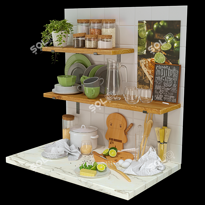 Kitchen Essentials Set: Cutting Board, Dinnerware, Pitcher, Glasses, Planter 3D model image 5
