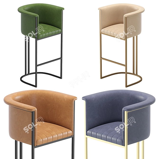 Modern Leather Loft Barstool 3D model image 5