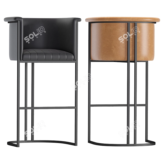 Modern Leather Loft Barstool 3D model image 6