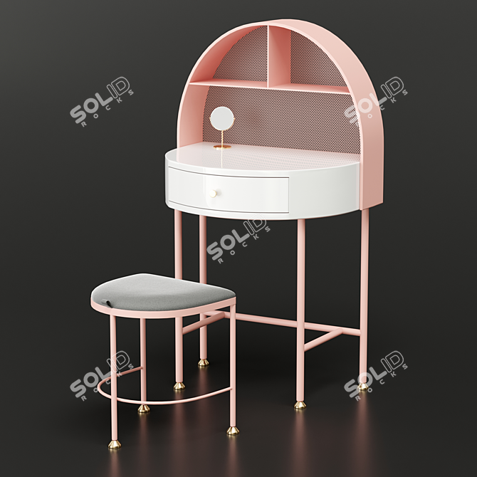 Pink Modern Makeup Vanity Set 3D model image 1