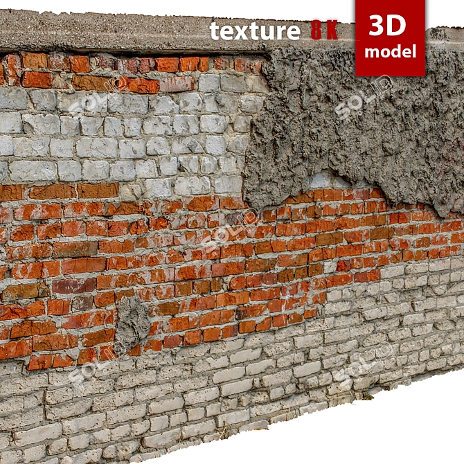 Detailed Stone Wall Model 3D model image 2