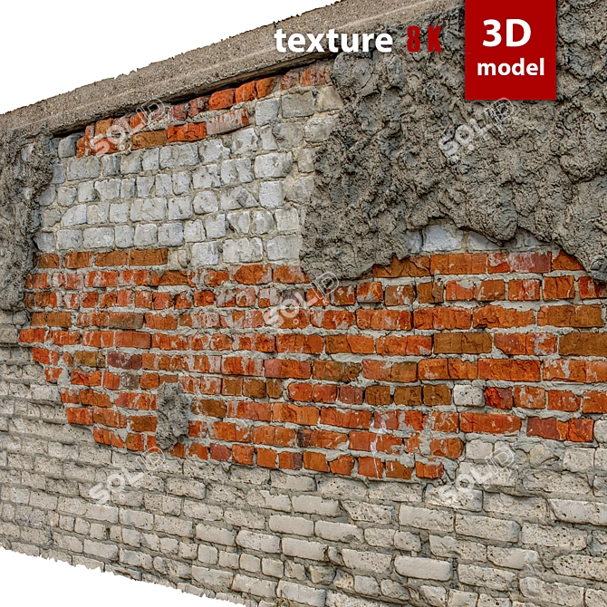 Detailed Stone Wall Model 3D model image 3