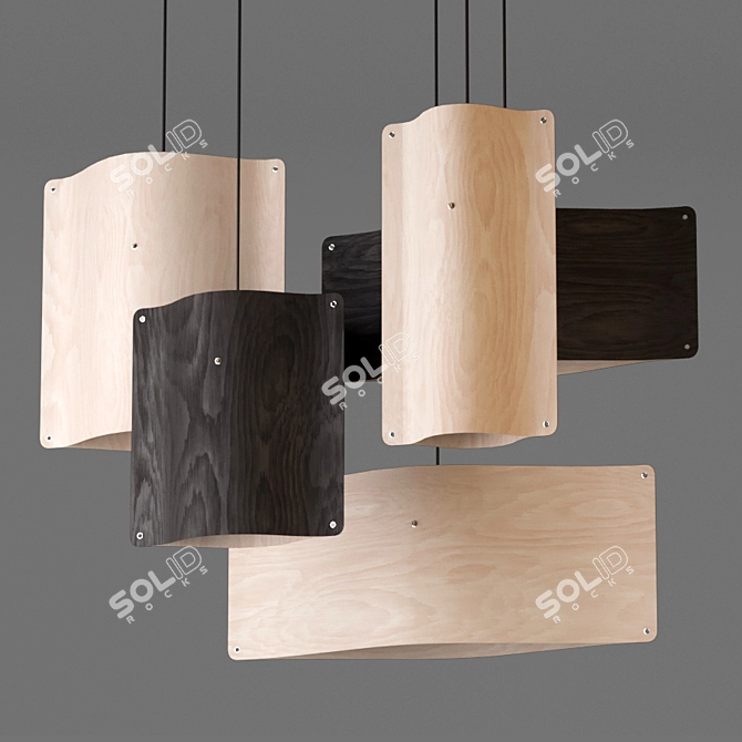 Sleek Birch Wood Pendant Lighting 3D model image 1