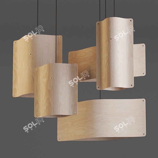 Sleek Birch Wood Pendant Lighting 3D model image 2