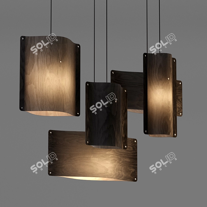 Sleek Birch Wood Pendant Lighting 3D model image 4