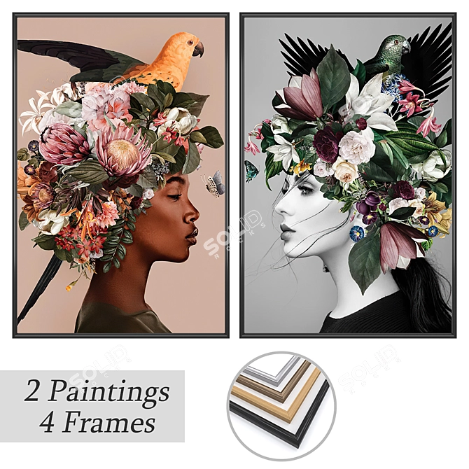 Elegant Wall Art Set with Multiple Frames 3D model image 1