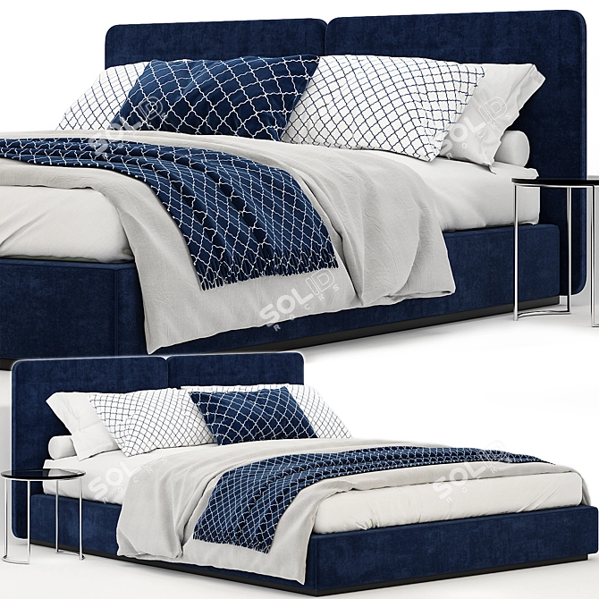 Minotti Tatlin Blue Bed: Stylish and Comfortable 3D model image 1