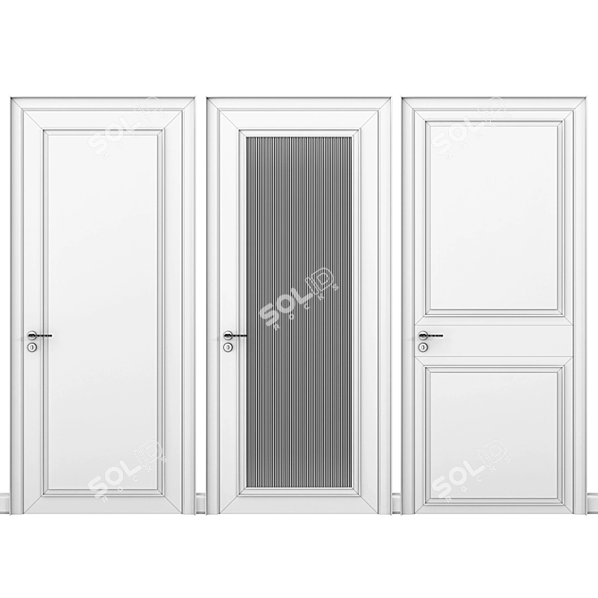 Sleek White Doors: Glass Stripes, One Panel, Two Panels 3D model image 3