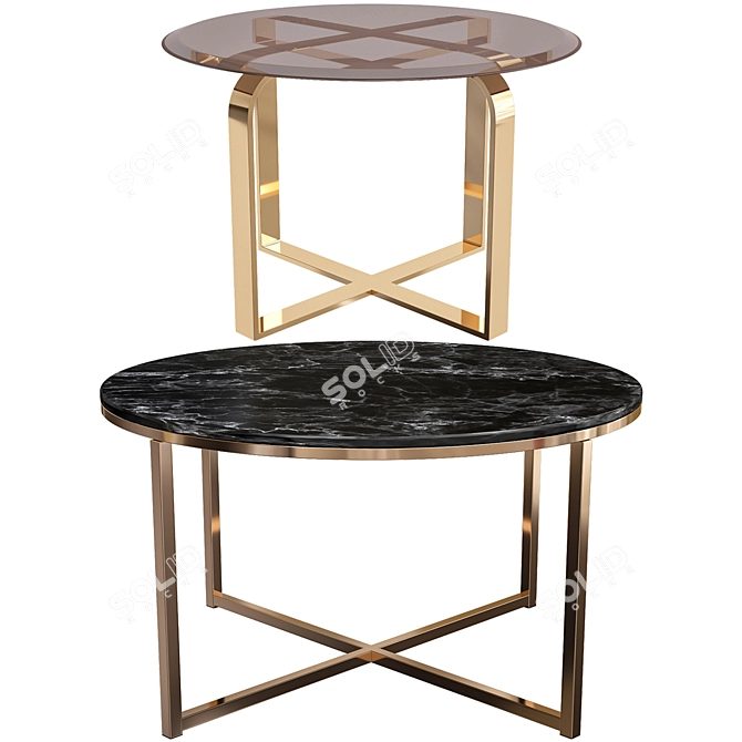 Sleek Round Black Marble Coffee Table 3D model image 1