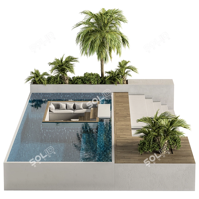 Outdoor Oasis: Backyard Furniture Set with Pool 3D model image 1