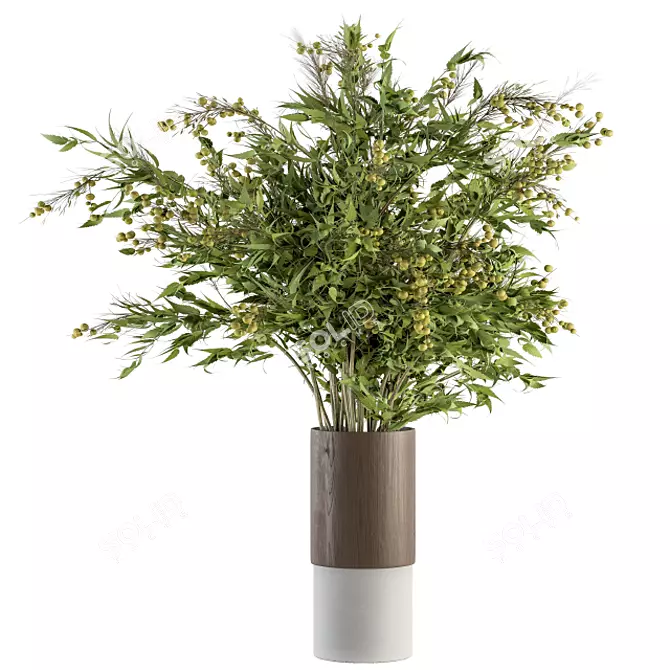 Green Branch Bouquet in Vase 3D model image 1