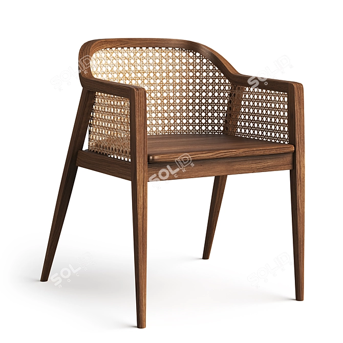 Rattan Wood Stool V2 - Elegant and Durable 3D model image 2