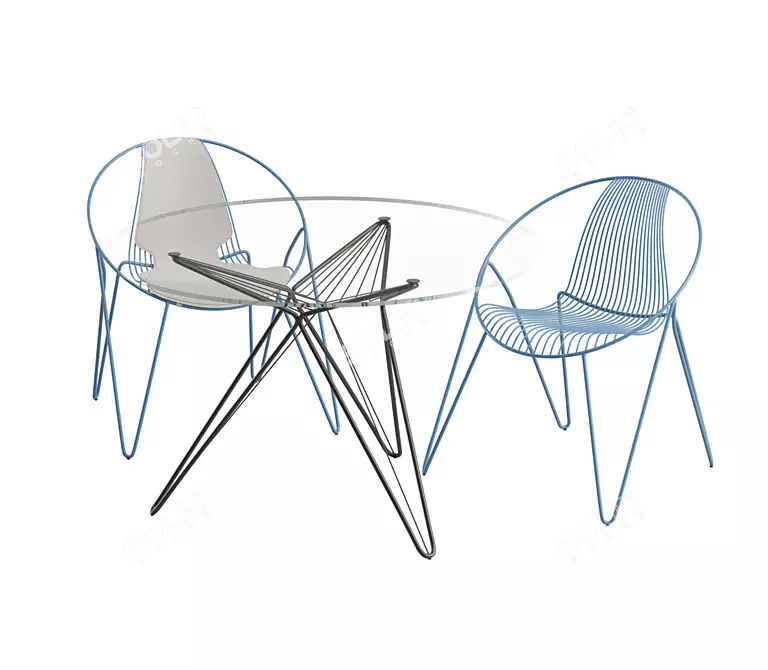 Elegant Steel Chairs & Glass Table 3D model image 1