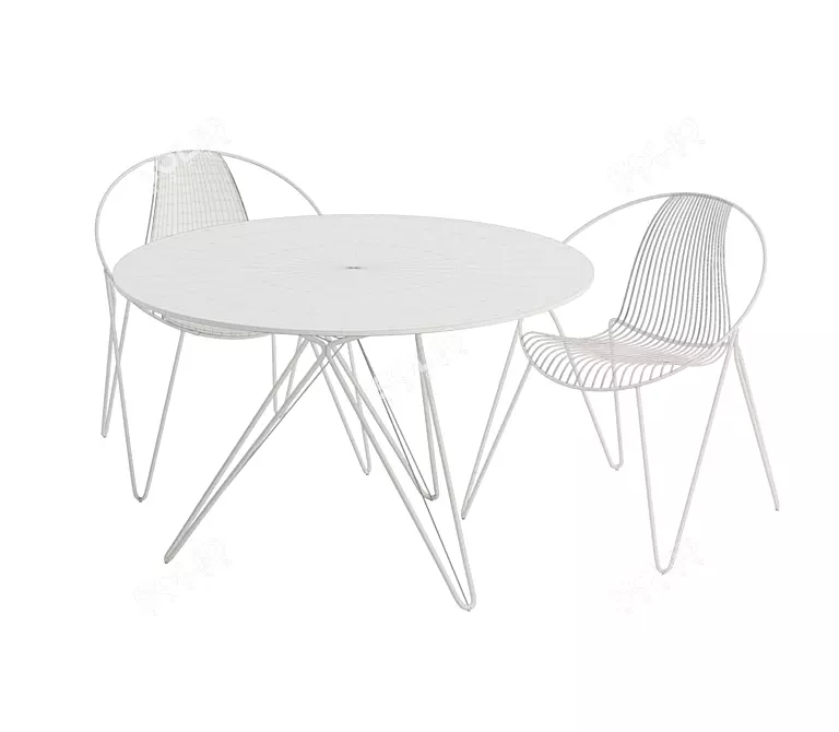 Elegant Steel Chairs & Glass Table 3D model image 3