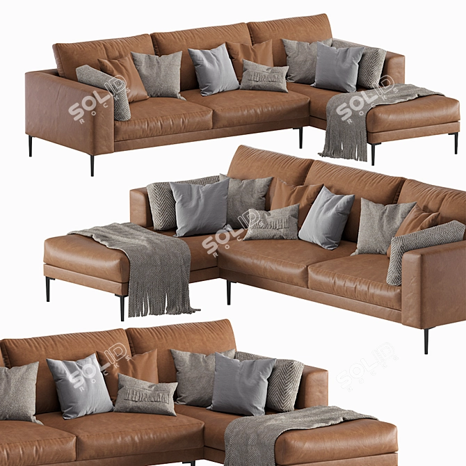 Modern Leather Chaise Lounge - West Elm Harper 3D model image 1