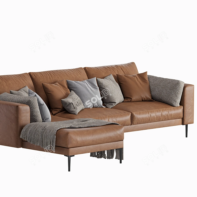 Modern Leather Chaise Lounge - West Elm Harper 3D model image 3