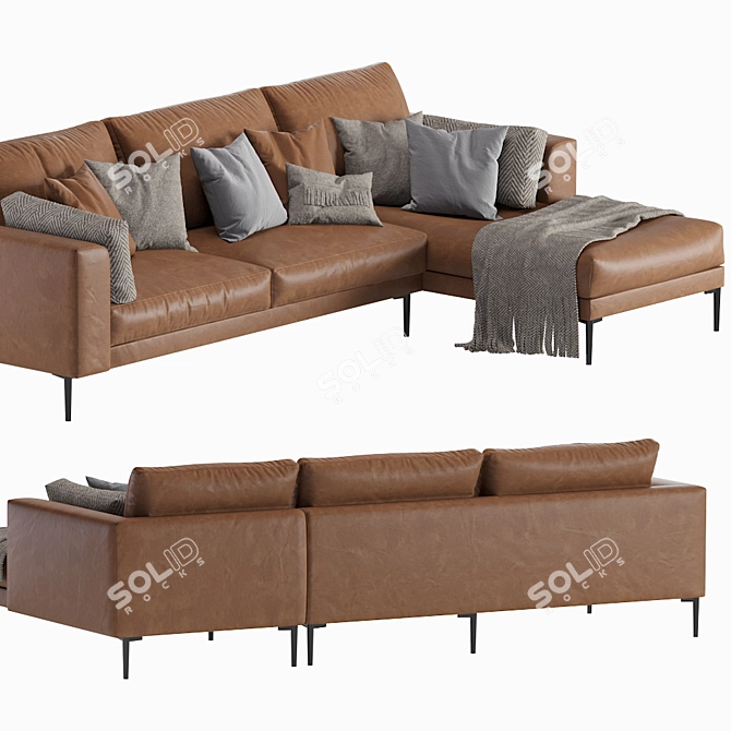 Modern Leather Chaise Lounge - West Elm Harper 3D model image 5