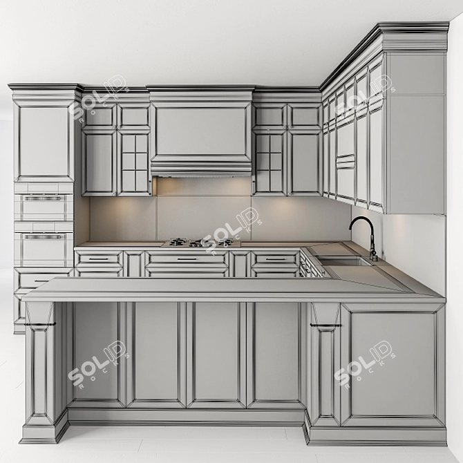 Elegant Gray & White Kitchen Set 3D model image 5