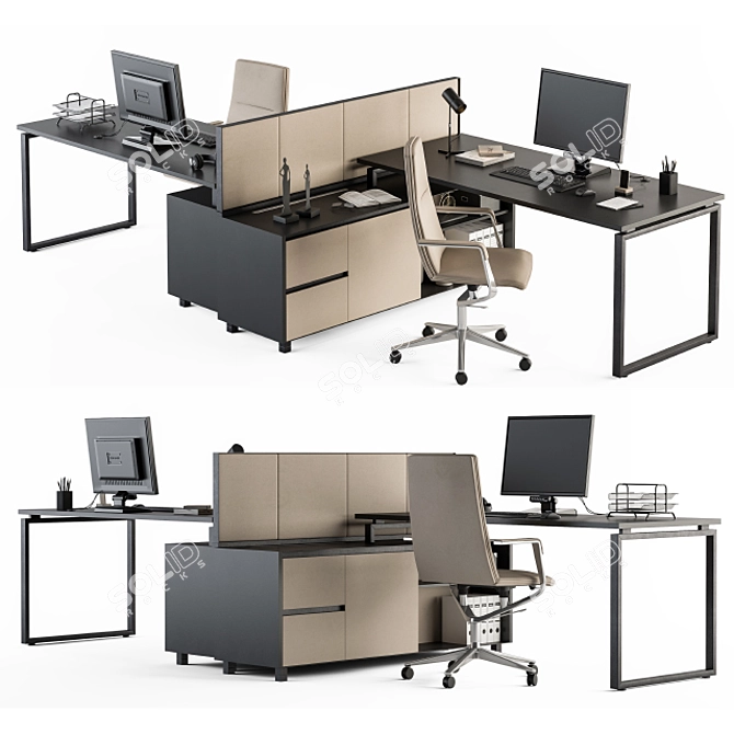 Cream and Black 38-Piece Employee Office Set 3D model image 1