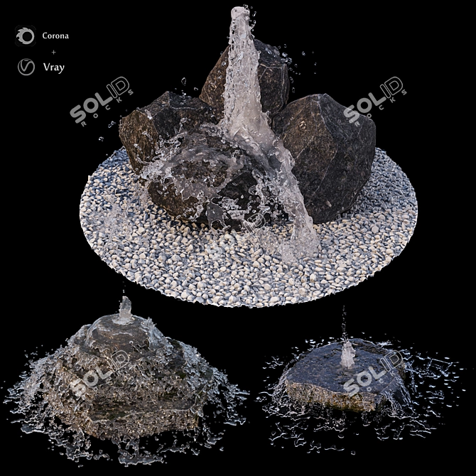Serene Cascade Rock Waterfall 3D model image 1