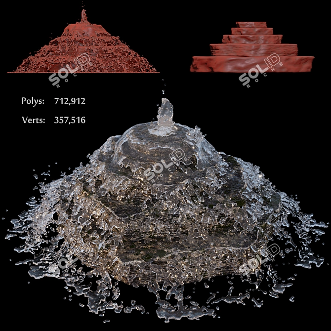 Serene Cascade Rock Waterfall 3D model image 3