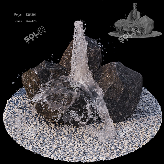 Serene Cascade Rock Waterfall 3D model image 4