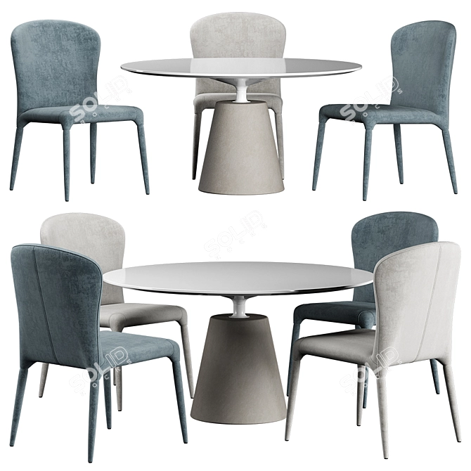 Modern Monti Chair + Rock Table Set 3D model image 1