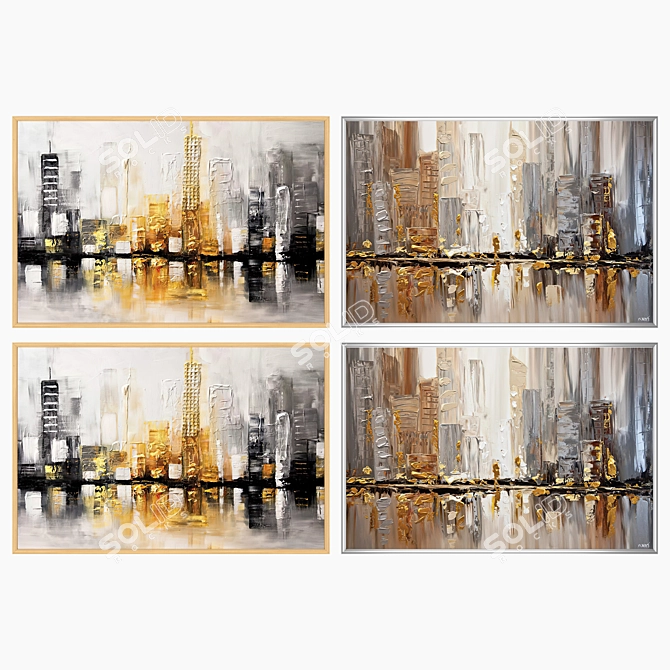 Elegant Frames Set with Stunning Paintings 3D model image 3