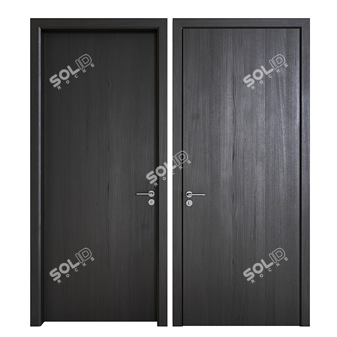 Sleek Black Wood Doors 3D model image 2