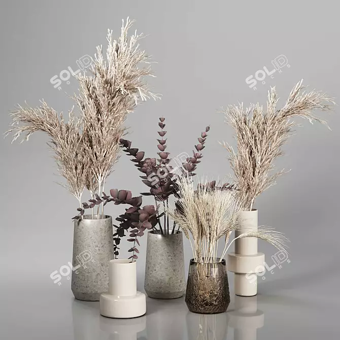 Dried Plant Bouquets: Rustic Vase Collection 3D model image 1