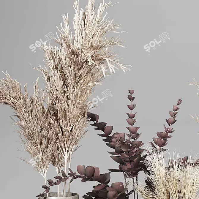 Dried Plant Bouquets: Rustic Vase Collection 3D model image 2