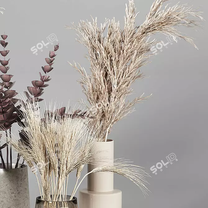 Dried Plant Bouquets: Rustic Vase Collection 3D model image 4