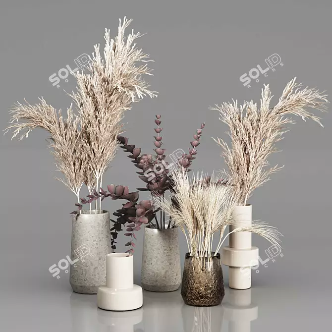 Dried Plant Bouquets: Rustic Vase Collection 3D model image 7