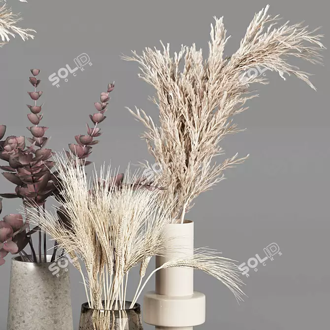 Dried Plant Bouquets: Rustic Vase Collection 3D model image 10