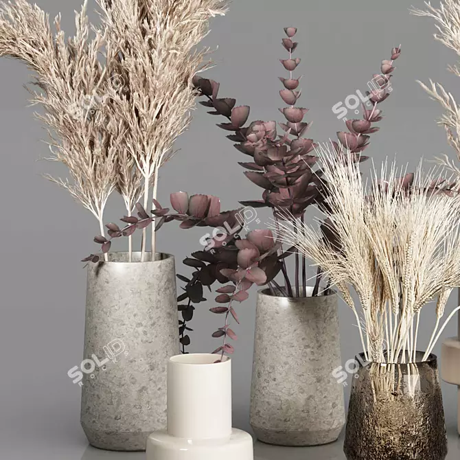 Dried Plant Bouquets: Rustic Vase Collection 3D model image 11