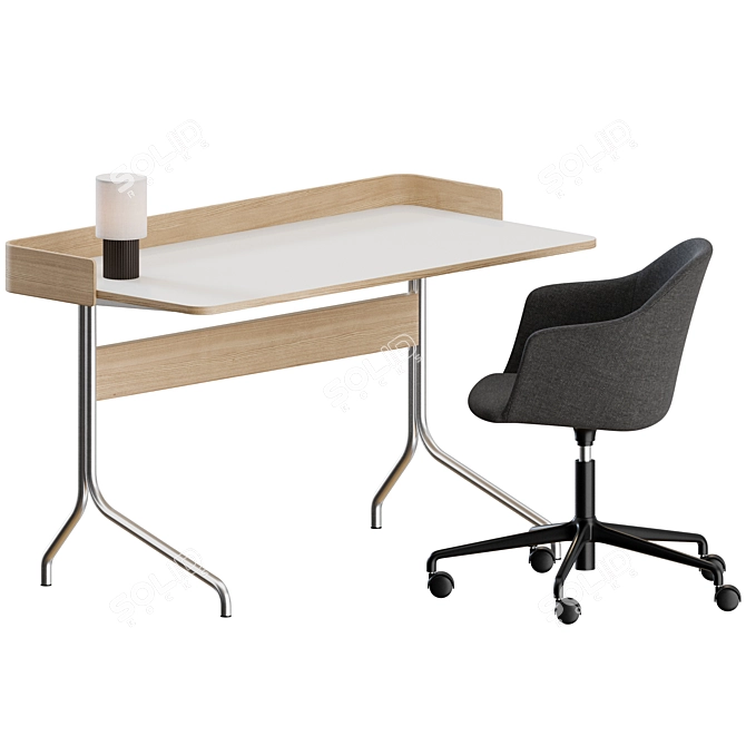 Modern Office Set: Chairs, Tables, & Lamp 3D model image 1