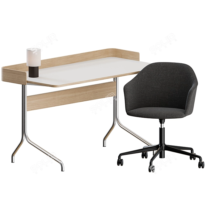 Modern Office Set: Chairs, Tables, & Lamp 3D model image 6